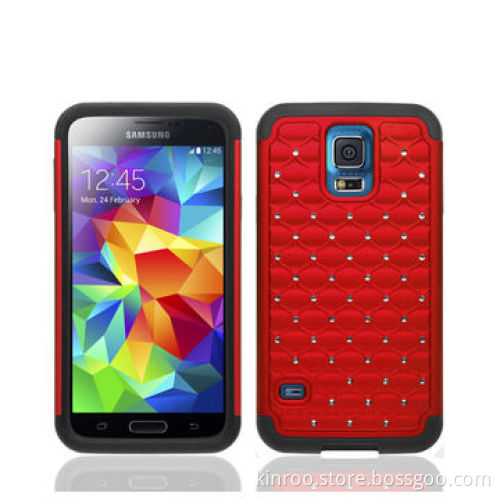 Rugged Silicone and PC Stand Case for Samsung S5 with Fake Crystal